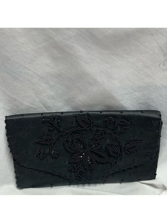 unbranded Handbags - Nice Vintage Art Deco Clutch Black Beaded Sequin Satin Made In Hong Kong